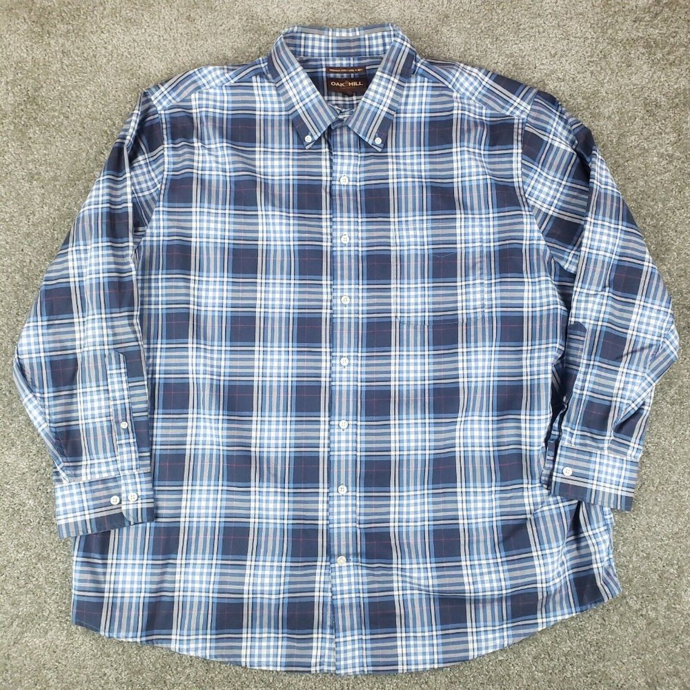 Oak Hill Shirt 2XL XXL Mens Blue Plaid Long Sleeve Collared Button Down